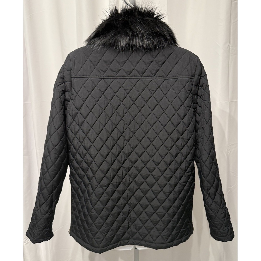 Tommy Hilfiger Black Long Puffer Jacket With Removable Faux Fur Collar Side Zips - Picture 5 of 12